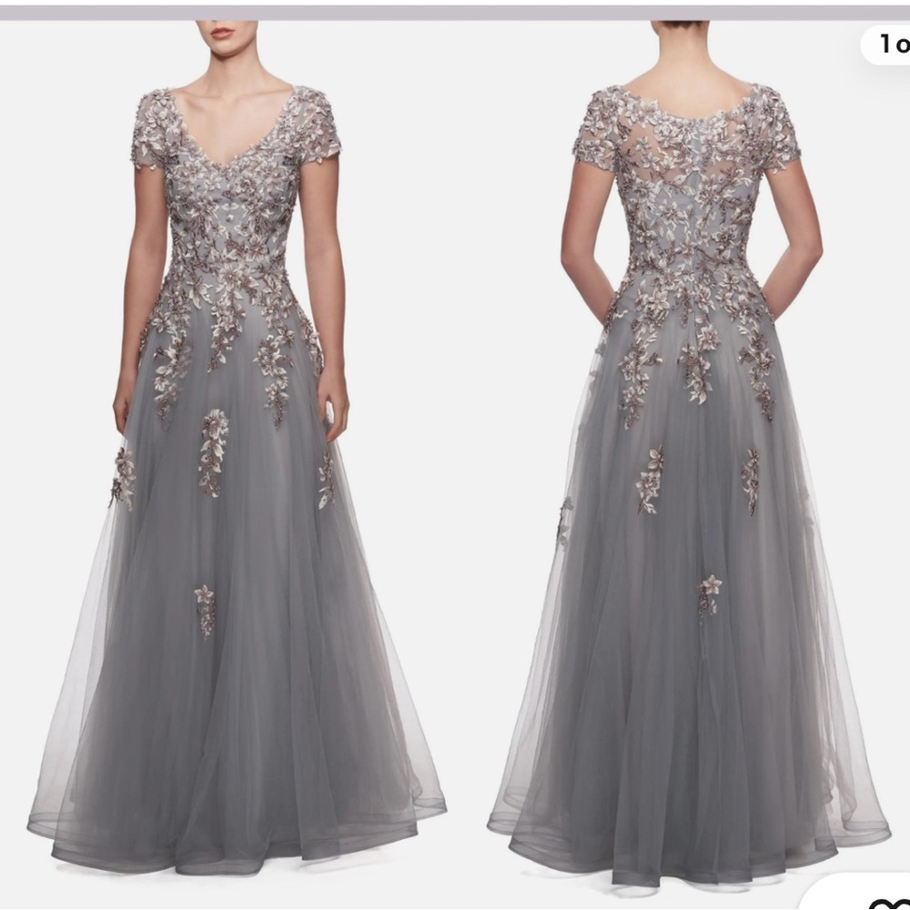 La Femme Embroidered & Beaded Ballgown in Gray #J343